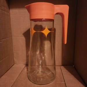 VTG MCM Anchor Hocking Orange Starburst Pitcher vibrant mid-century entertaining